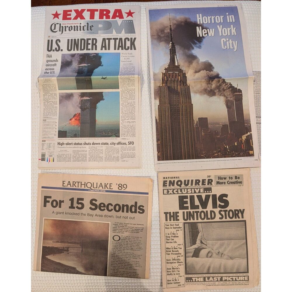 Historic Newspaper Lot 9 11 Elvis 1989 SF Earthquake 3 Pieces